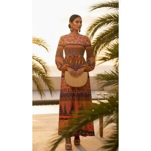 Vintage 60s Psychedelic Peasant Maxi Dress Jeremy Alan Phillips Boho Sz 12